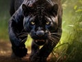 Ai Generated illustration Wildlife Concept of Angry Black Jaguar Stalking Forward Royalty Free Stock Photo