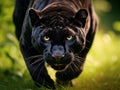 Ai Generated illustration Wildlife Concept of Angry Black Jaguar Stalking Forward Royalty Free Stock Photo