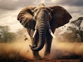 Ai Generated illustration Wildlife Concept of Angry Bull Elephant - Africa