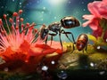 Ai Generated illustration Wildlife Concept of Ant Tending Aphids