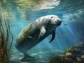 Ai Generated illustration Wildlife Concept of Antillean manatee (Trichechus manatus manatus).