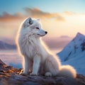 Ai Generated illustration Wildlife Concept of Arctic fox in Svalbard summer Royalty Free Stock Photo