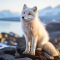 Ai Generated illustration Wildlife Concept of Arctic fox in Svalbard summer Royalty Free Stock Photo