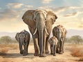 Ai Generated illustration Wildlife Concept of Asian elephant familys walking Royalty Free Stock Photo