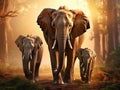 Ai Generated illustration Wildlife Concept of Asian elephant familys walking Royalty Free Stock Photo