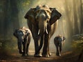 Ai Generated illustration Wildlife Concept of Asian elephant familys walking Royalty Free Stock Photo