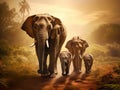 Ai Generated illustration Wildlife Concept of Asian elephant familys walking Royalty Free Stock Photo
