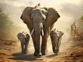 Ai Generated illustration Wildlife Concept of Asian elephant familys walking Royalty Free Stock Photo