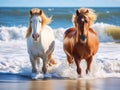 Ai Generated illustration Wildlife Concept of Assateague Wild Ponies on the Beach Royalty Free Stock Photo