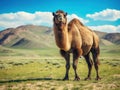 Ai Generated illustration Wildlife Concept of Bactrian camel in the steppes of Mongolia Royalty Free Stock Photo
