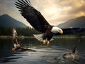 Ai Generated illustration Wildlife Concept of Bald Eagle Catching Fish Royalty Free Stock Photo