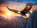 Ai Generated illustration Wildlife Concept of Bald Eagle flight Royalty Free Stock Photo