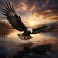 Ai Generated illustration Wildlife Concept of Bald Eagle flying Homer Alaska