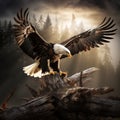 Ai Generated illustration Wildlife Concept of Bald Eagle with Wings Stretched Royalty Free Stock Photo