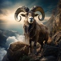 Ai Generated illustration Wildlife Concept of Barbary Sheep on cliff Royalty Free Stock Photo