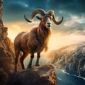 Ai Generated illustration Wildlife Concept of Barbary Sheep on cliff