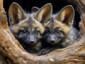 Ai Generated illustration Wildlife Concept of Bat-eared Fox Cubs Royalty Free Stock Photo