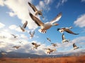 Ai Generated illustration Wildlife Concept of Bean geese in flight