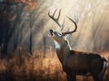 Ai Generated illustration Wildlife Concept of Big heavy beamed whitetail buck smelling the air