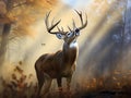 Ai Generated illustration Wildlife Concept of Big heavy beamed whitetail buck smelling the air