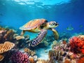 Ai Generated illustration Wildlife Concept of Big sea turle underwater Royalty Free Stock Photo