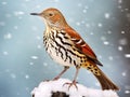 Ai Generated illustration Wildlife Concept of Bird - Brown Thrasher in Snow Royalty Free Stock Photo