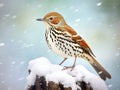 Ai Generated illustration Wildlife Concept of Bird - Brown Thrasher in Snow