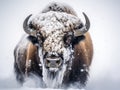 Ai Generated illustration Wildlife Concept of Bison Covered in Snow Yellowstone National Park Royalty Free Stock Photo