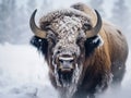 Ai Generated illustration Wildlife Concept of Bison Covered in Snow Yellowstone National Park Royalty Free Stock Photo