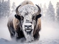 Ai Generated illustration Wildlife Concept of Bison Covered in Snow Yellowstone National Park Royalty Free Stock Photo