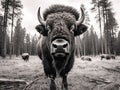 Ai Generated illustration Wildlife Concept of Bison looking in the camera Royalty Free Stock Photo