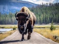 Ai Generated illustration Wildlife Concept of Bison at Yellowstone National Park Wyoming Royalty Free Stock Photo