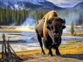 Ai Generated illustration Wildlife Concept of Bison at Yellowstone National Park Wyoming Royalty Free Stock Photo