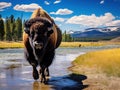 Ai Generated illustration Wildlife Concept of Bison at Yellowstone National Park Wyoming Royalty Free Stock Photo