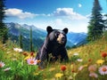 Ai Generated illustration Wildlife Concept of Black bear in wilderness Royalty Free Stock Photo