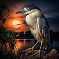 Ai Generated illustration Wildlife Concept of Black-crowned night heron