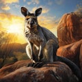 Ai Generated illustration Wildlife Concept of Black footed rock wallaby