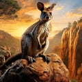 Ai Generated illustration Wildlife Concept of Black footed rock wallaby