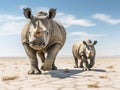 Ai Generated illustration Wildlife Concept of Black Rhinoceros and cow