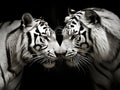 Ai Generated illustration Wildlife Concept of Black & White of two tigers Royalty Free Stock Photo