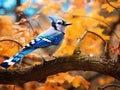 Ai Generated illustration Wildlife Concept of Blue Jay (Cyanocitta cristata bromia) Royalty Free Stock Photo