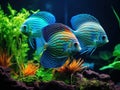 Ai Generated illustration Wildlife Concept of Blue Turquoise Discus Fish Royalty Free Stock Photo