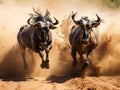 Ai Generated illustration Wildlife Concept of Blue Wildebeest Chase Royalty Free Stock Photo