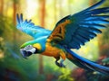 Ai Generated illustration Wildlife Concept of Bright ara parrot flying Royalty Free Stock Photo