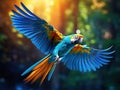 Ai Generated illustration Wildlife Concept of Bright ara parrot flying Royalty Free Stock Photo