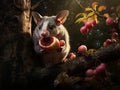 Ai Generated illustration Wildlife Concept of Brushtail possum eating apple Royalty Free Stock Photo