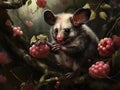 Ai Generated illustration Wildlife Concept of Brushtail possum eating apple Royalty Free Stock Photo