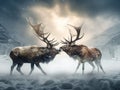 Ai Generated illustration Wildlife Concept of Bull Elk Battle