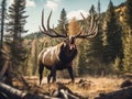 Ai Generated illustration Wildlife Concept of Bull elk bugling up close