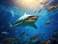 Ai Generated illustration Wildlife Concept of Bull shark and fish Royalty Free Stock Photo
